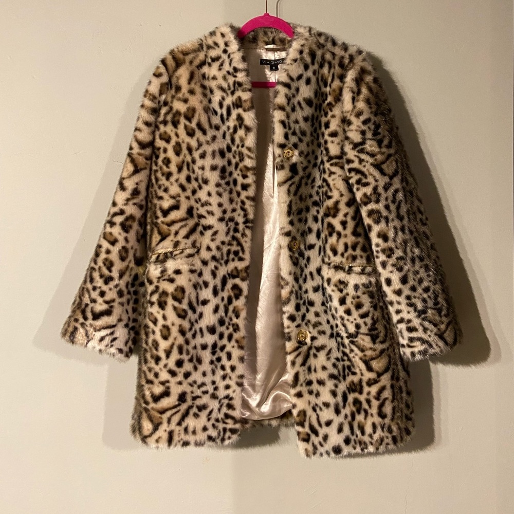 Via Spiga Cheetah Print Faux Fur Coat